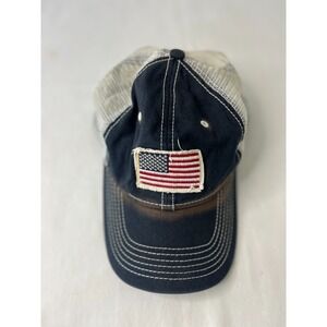 Academy American Flag Patch Blue White Mesh Back Adjustable Hat Cap